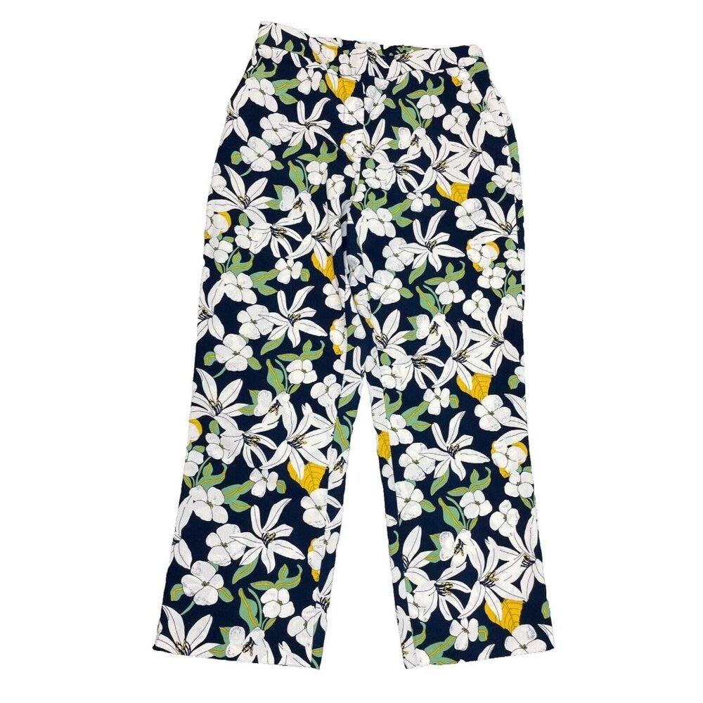 CYNTHIA ROWLEY Pull-On Floral Elastic Waist Stretch Crop Pants Size 6
